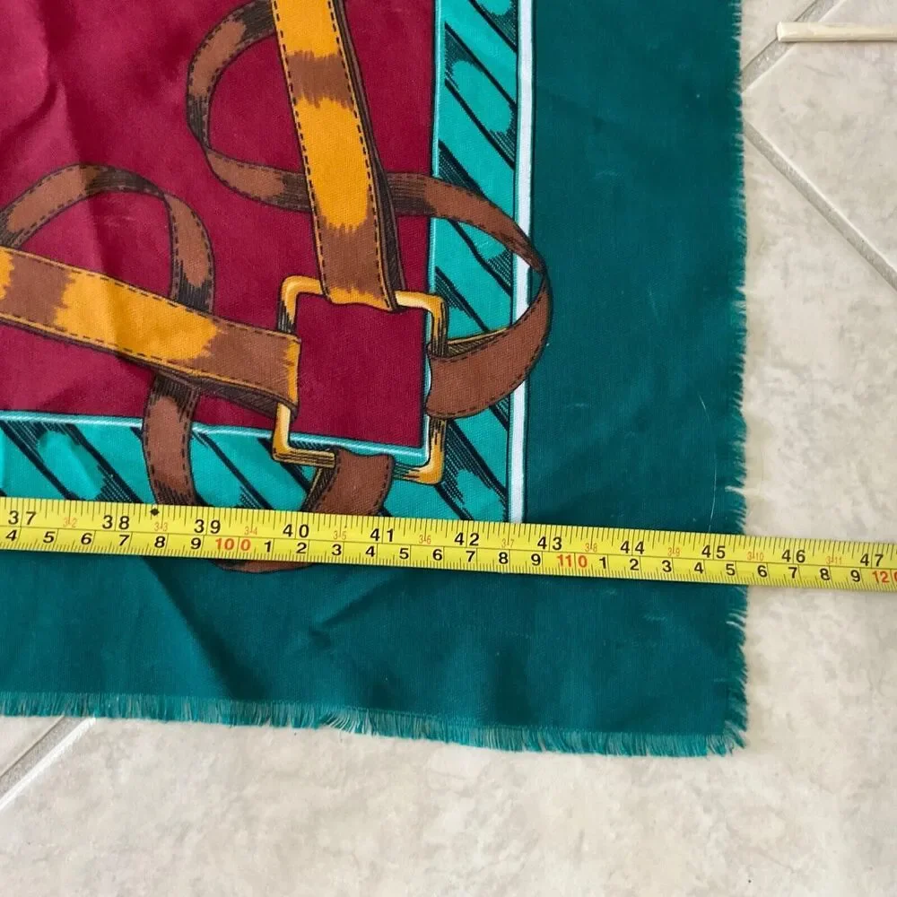 VTG Large Square Scarf Shawl Wrap Phesants/ horse Bit 45”x45”  Fringe